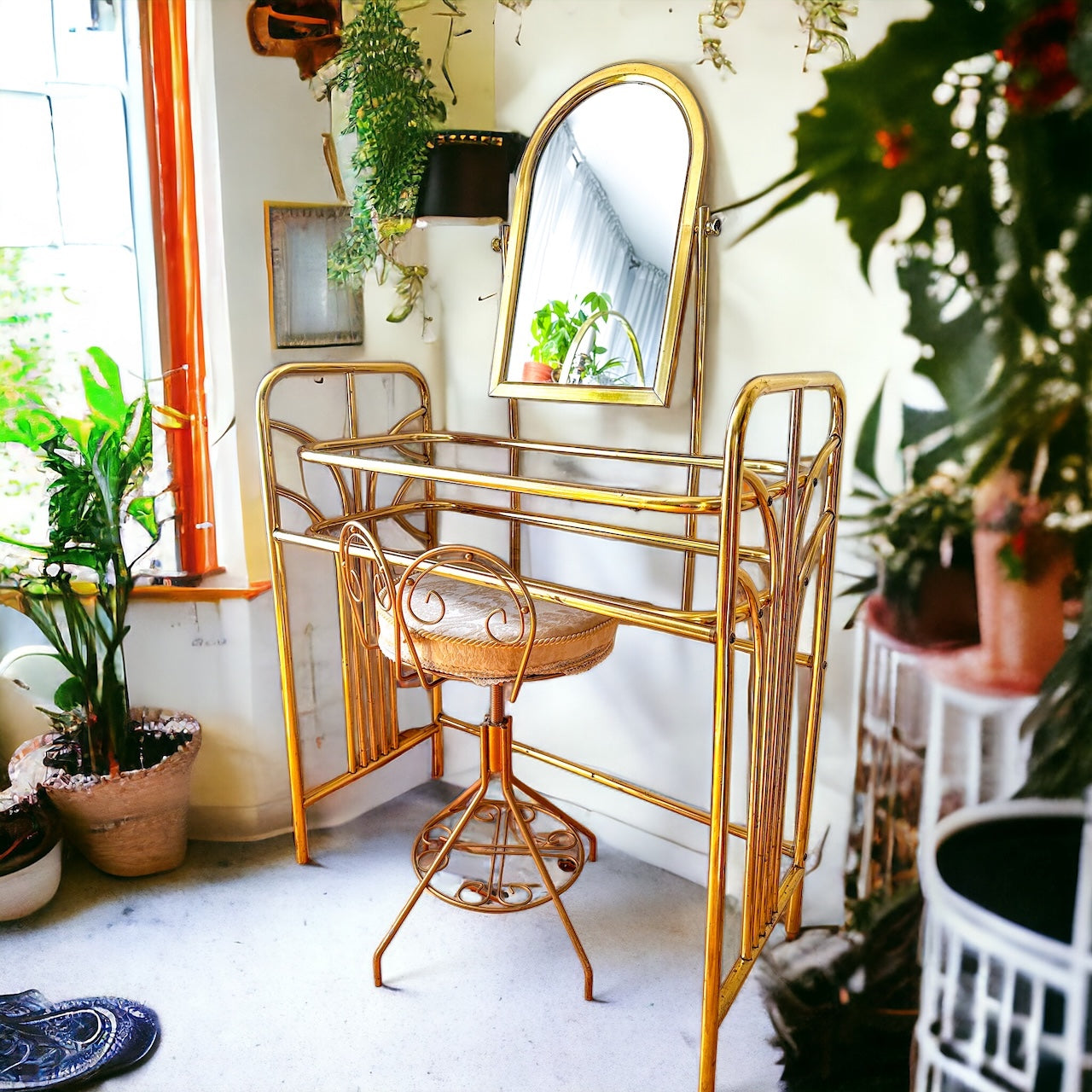 Hollywood Regency Vintage Brass Vanity Set