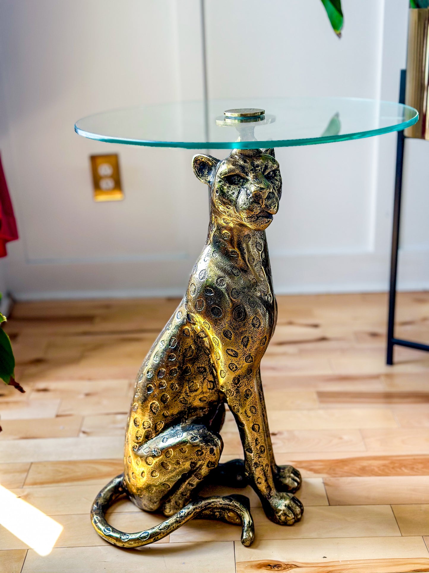Leopard Brass Glass Top Eclectic Style Coffee Table