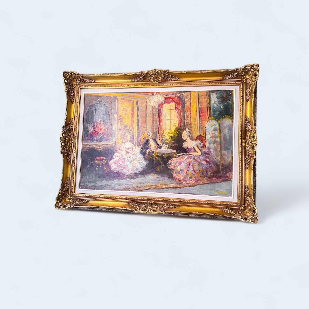Château Versailles Meeting - French Renaissance Style Oil Painting in Baroque Gold Wooden Frame