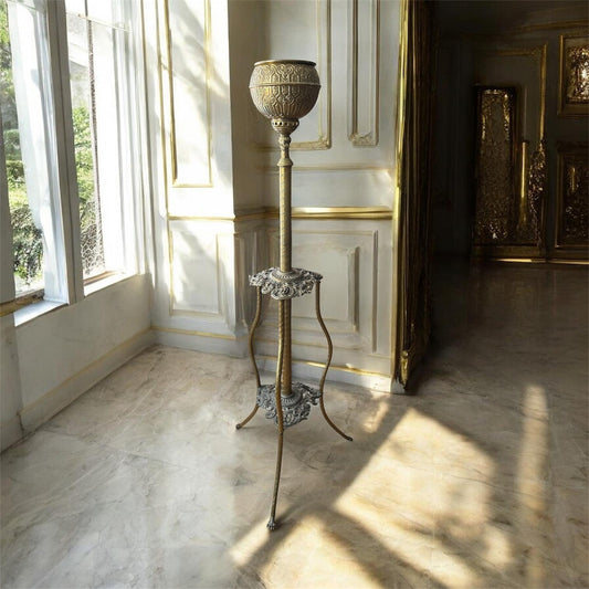 Antique Brass Adjustable Standing Plant Stand Victorian 1800's