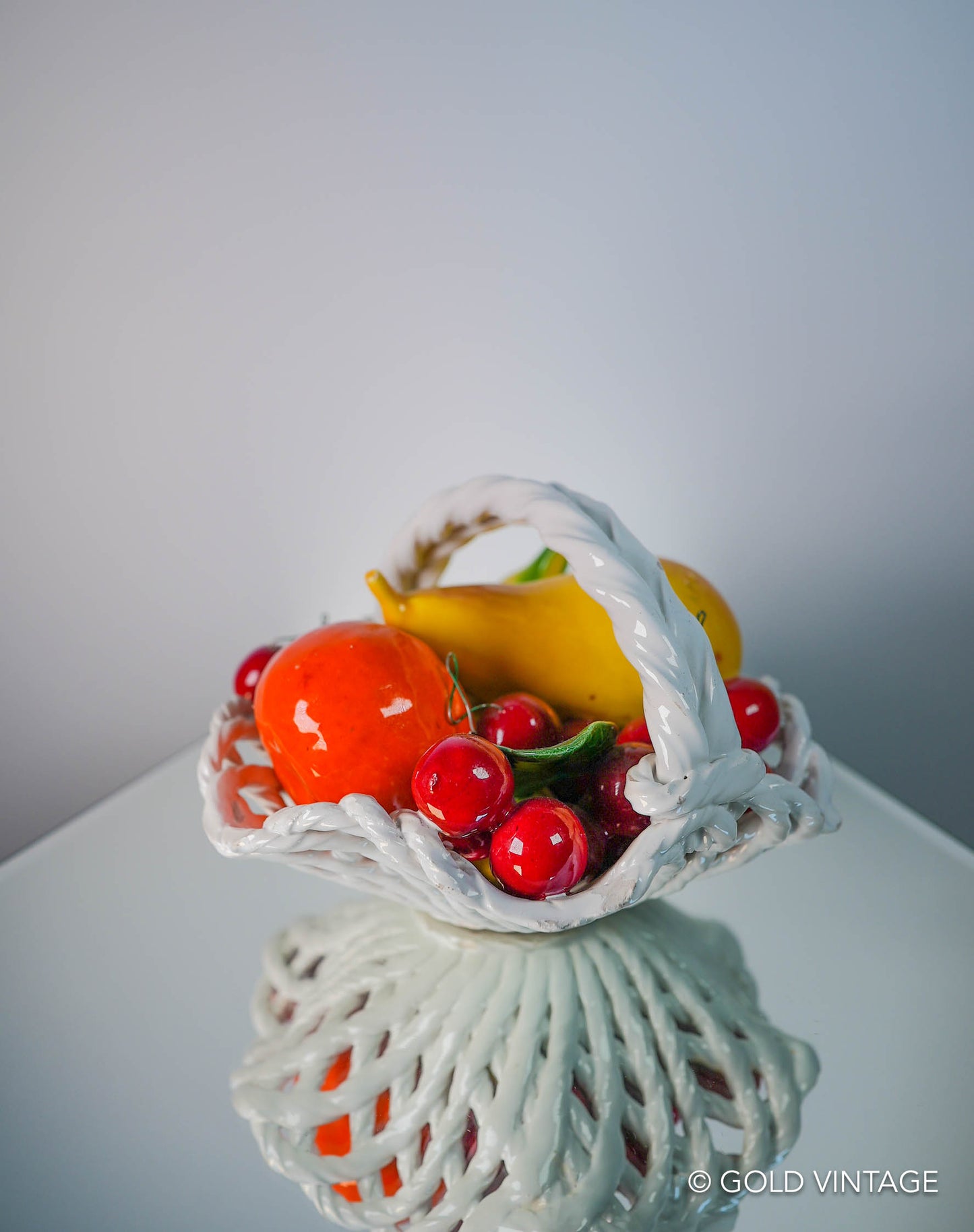Vintage Capodimonte Art Pottery Italian Ceramic Woven Fruit Basket