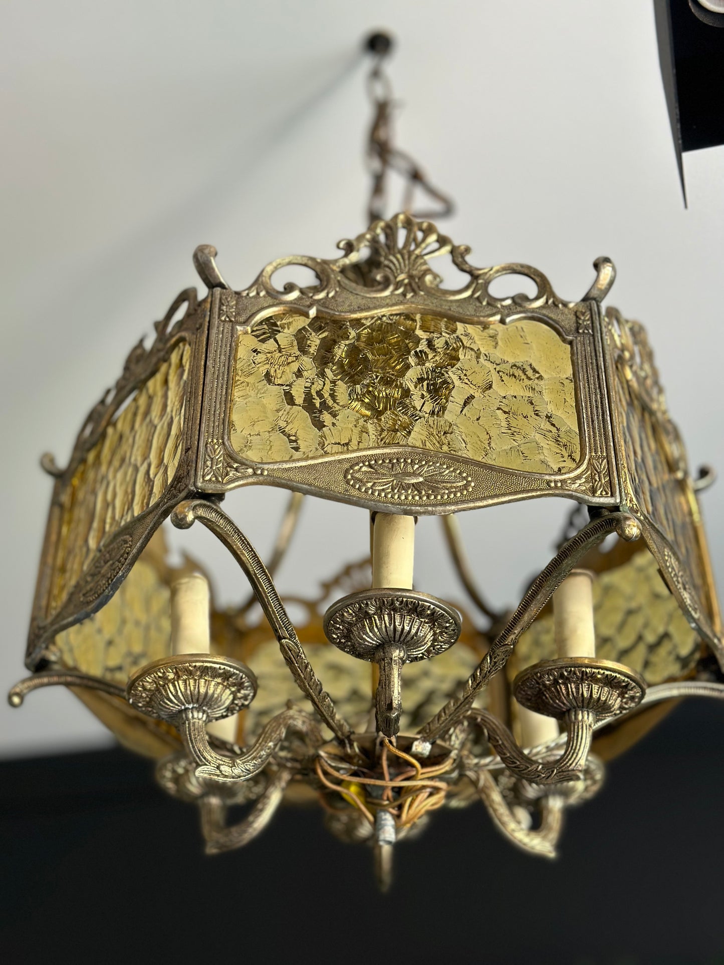 Antique Amber Glass Chandelier