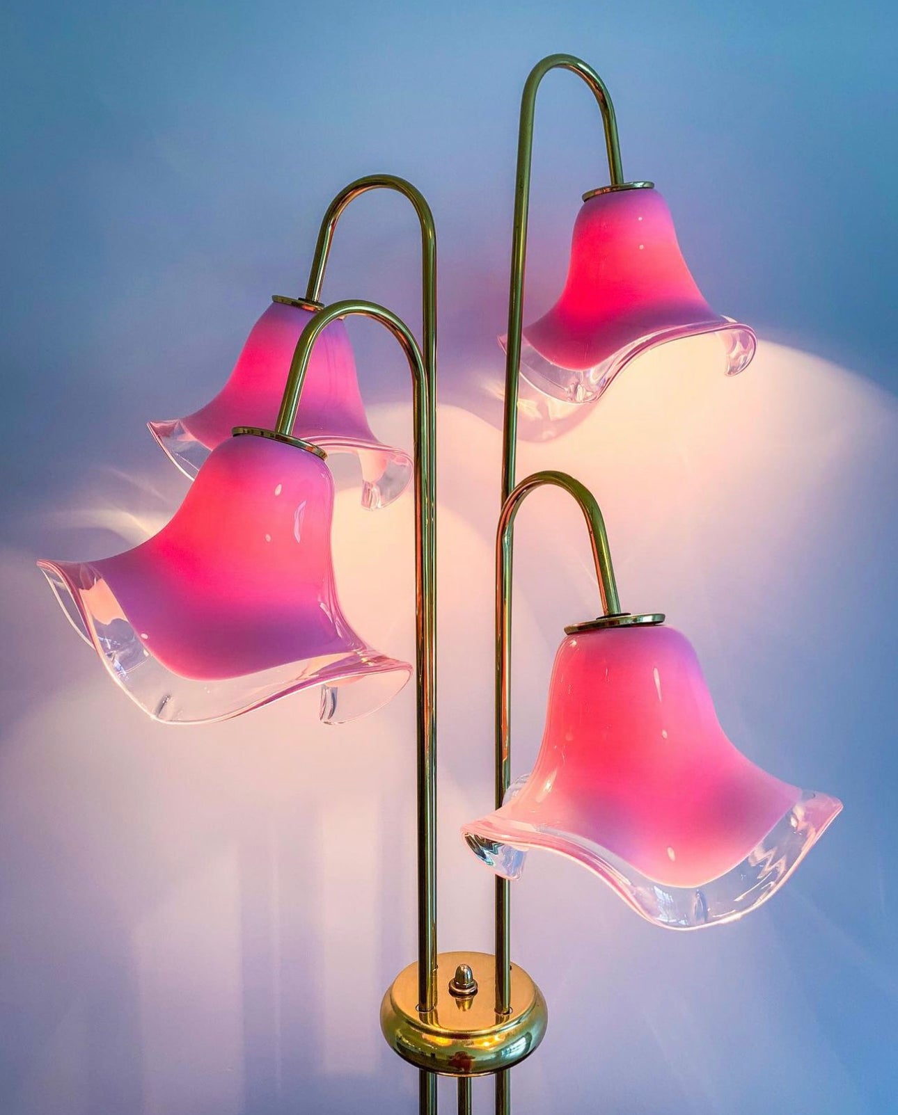 Vintage Pink Murano Vetri Flowers Table Lamp