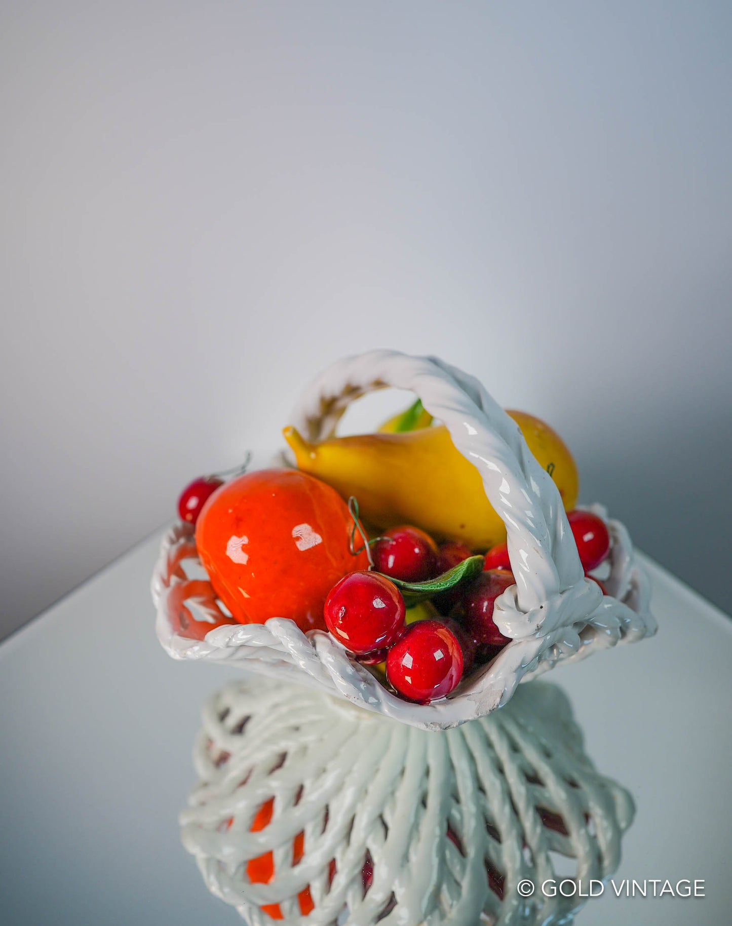 Vintage Capodimonte Art Pottery Italian Ceramic Woven Fruit Basket