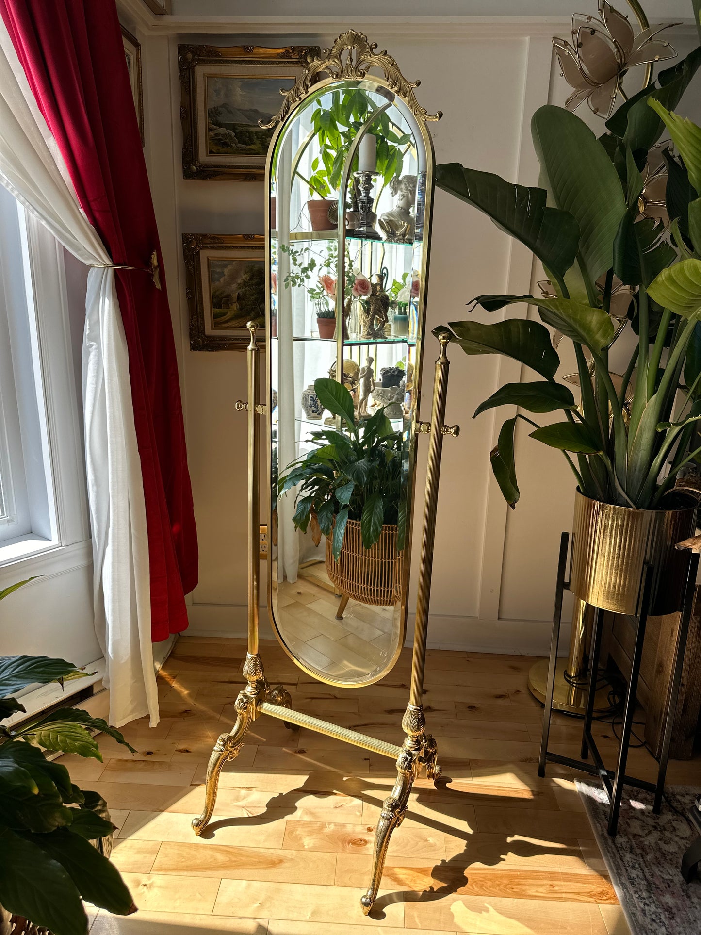 Vintage Brass Standing Mirror