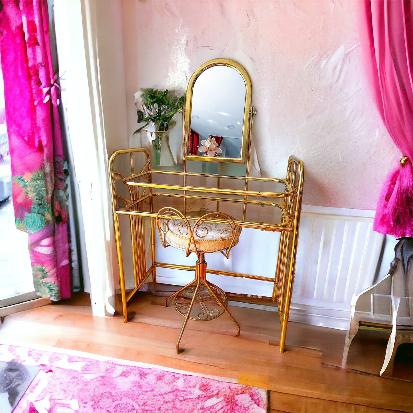 Hollywood Regency Vintage Brass Vanity Set