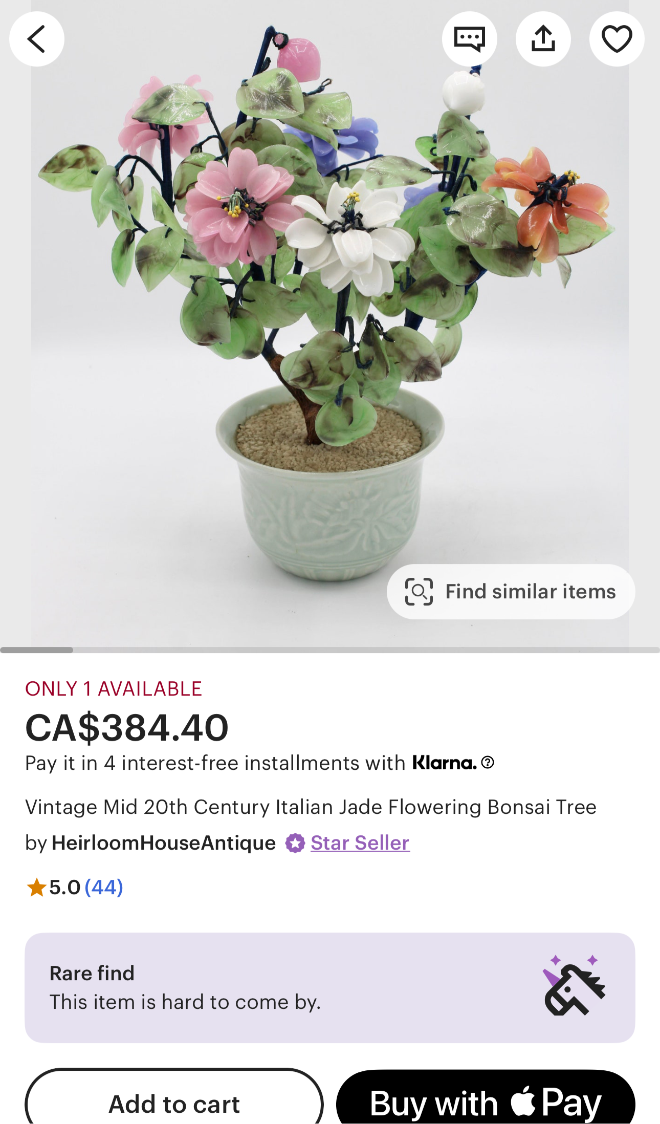 Vintage Mid 20th Century Italian Jade Flowering Bonsai Tree