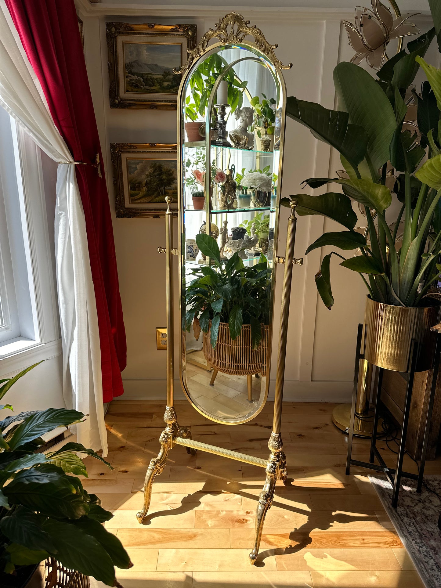 Vintage Brass Standing Mirror