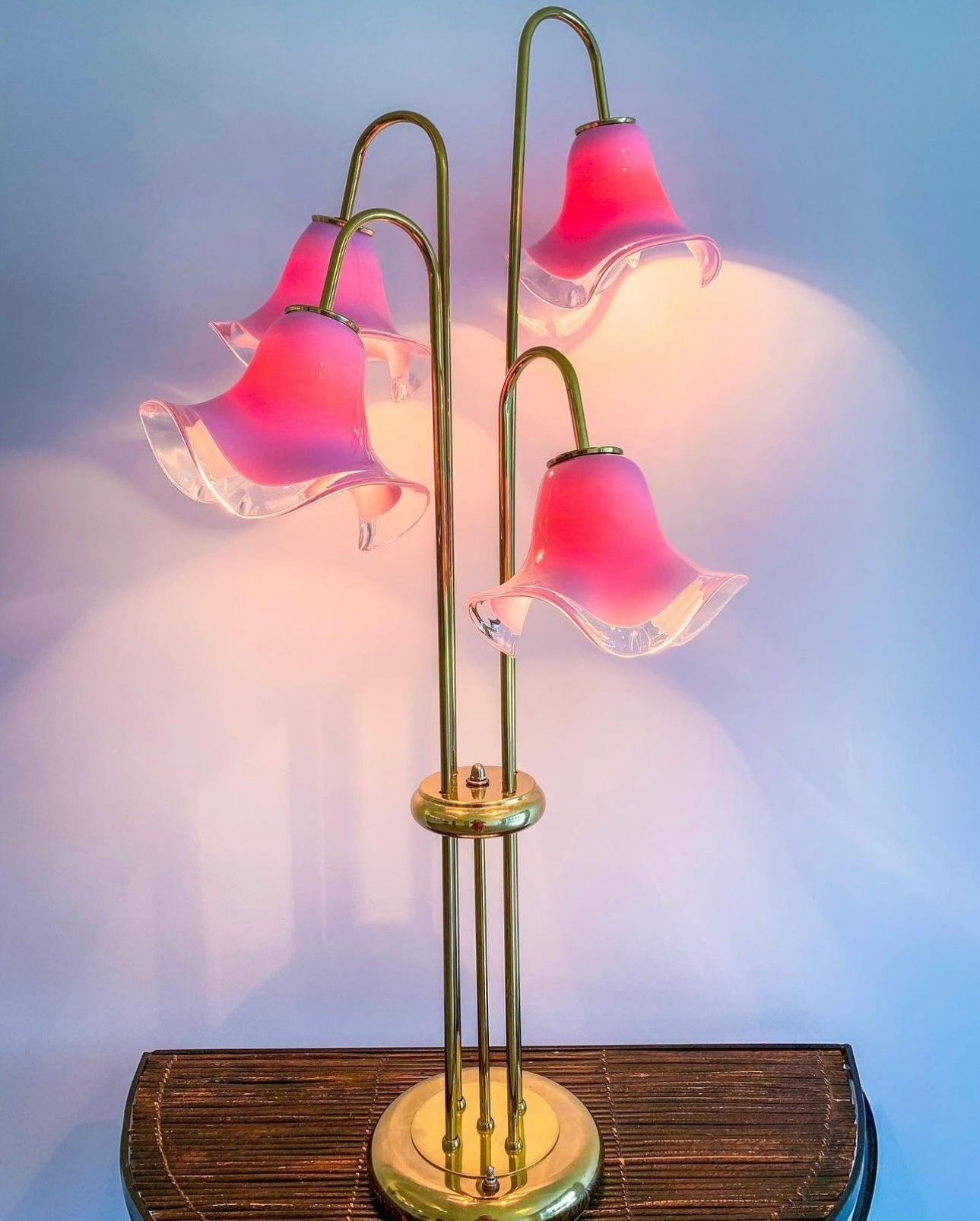 Vintage Pink Murano Vetri Flowers Table Lamp