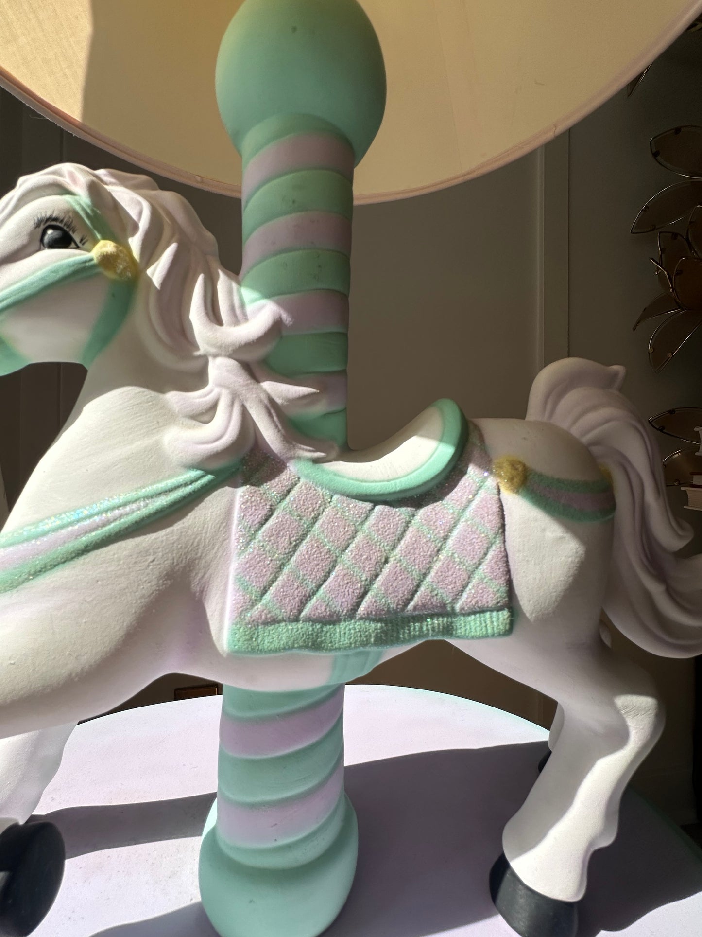 Vintage Lamp for Kids Ceramic White Horse Carousel Shape