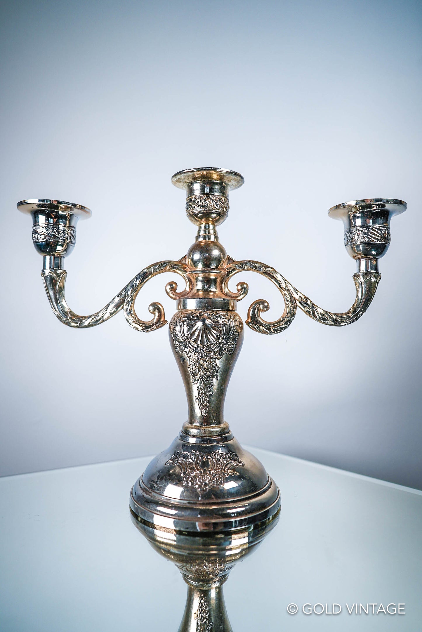 Vintage Silver 3 Branch Condisco E.P. Antimony Candelabra / Candlestick Candle Holder