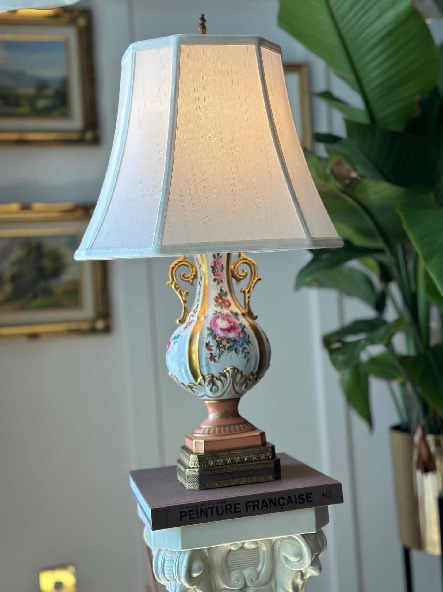 Antique Pink & Gold Porcelain Lamp