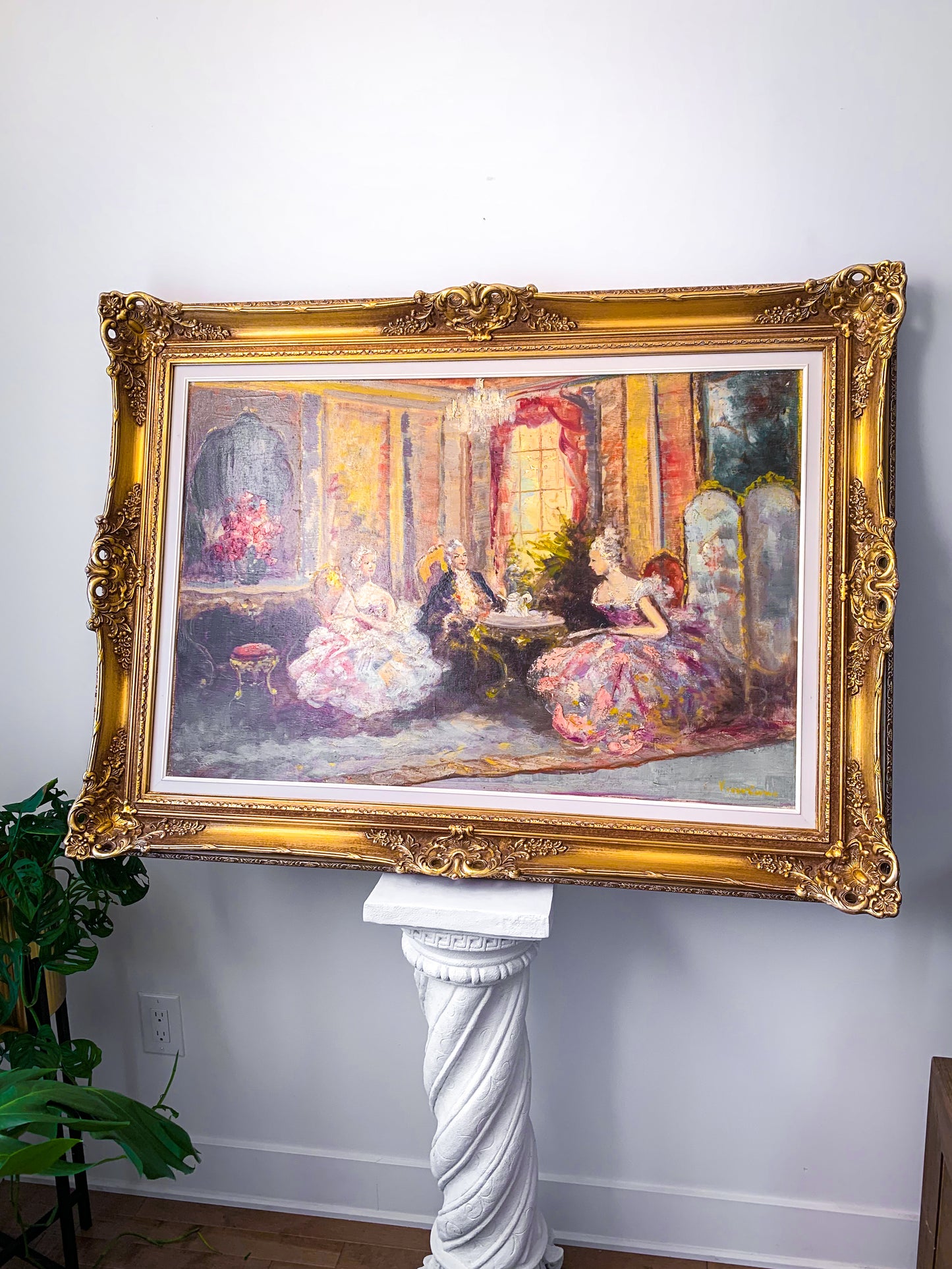 Château Versailles Meeting - French Renaissance Style Oil Painting in Baroque Gold Wooden Frame
