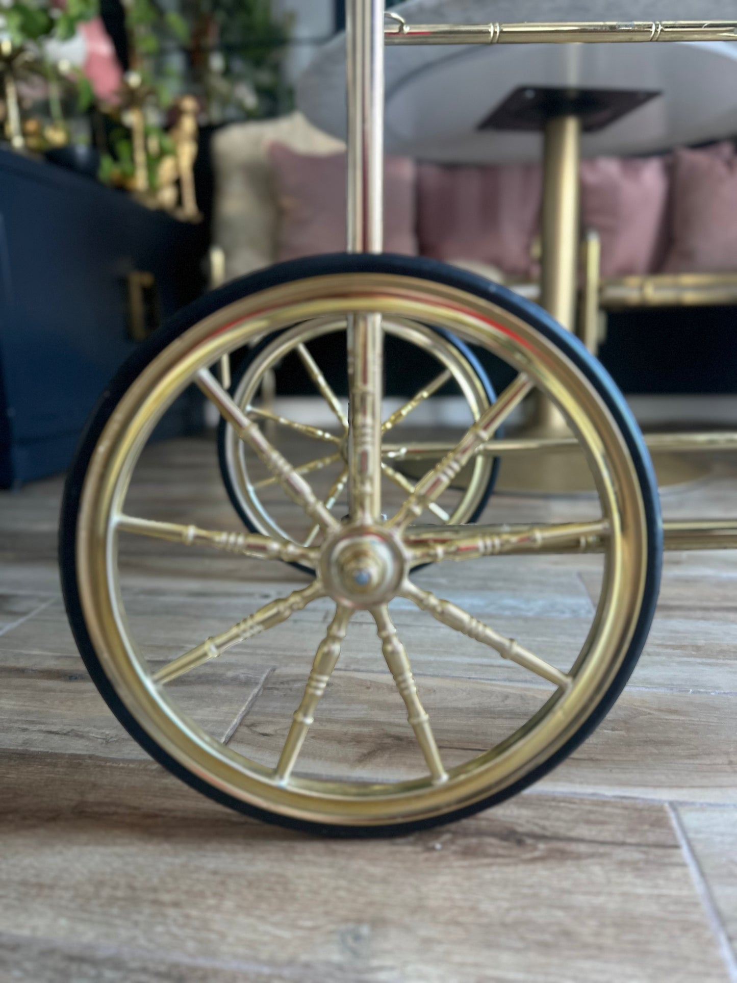 Bamboo Style Gold Vintage Bar Cart *No Glass*