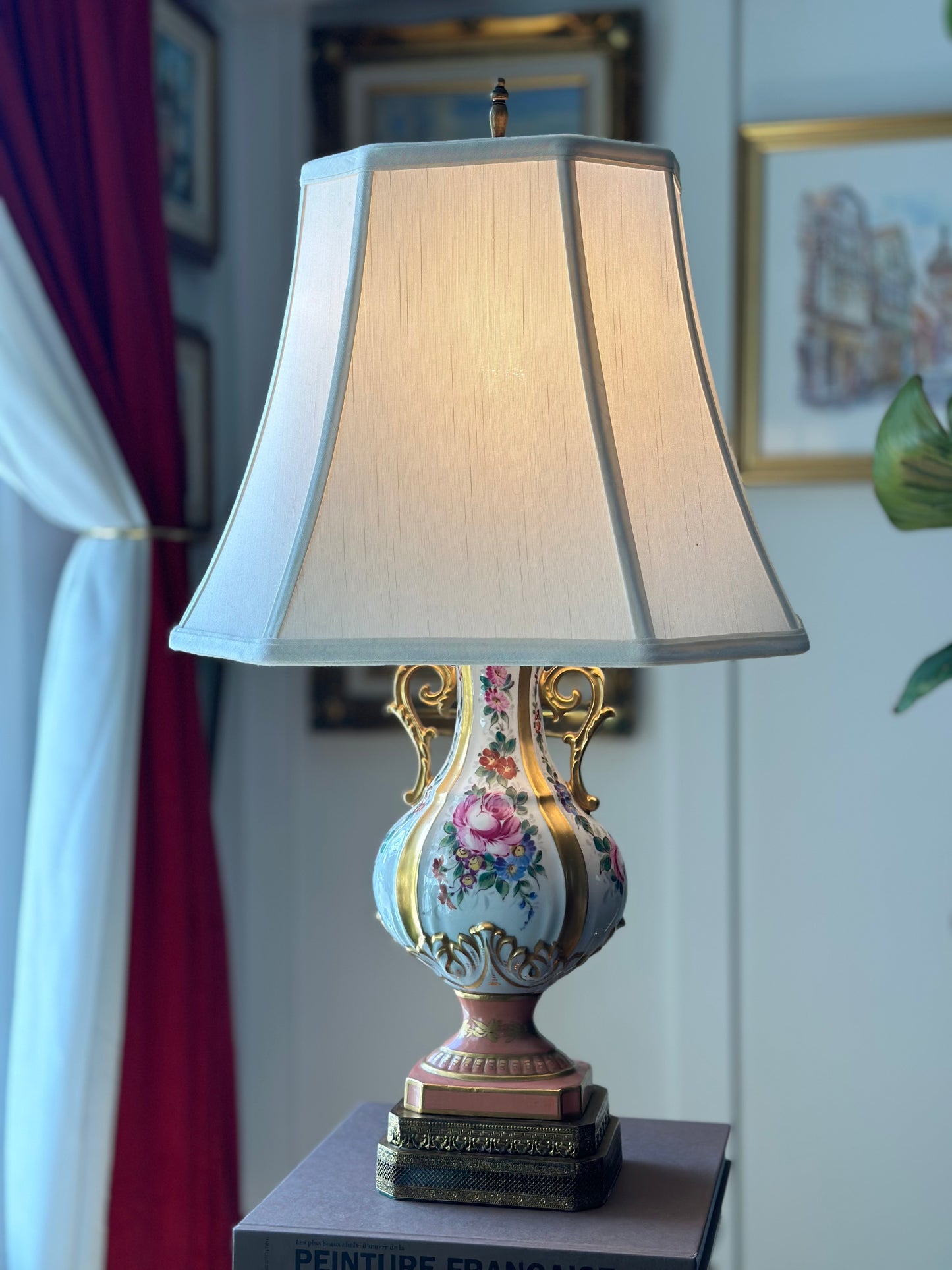 Antique Pink & Gold Porcelain Lamp