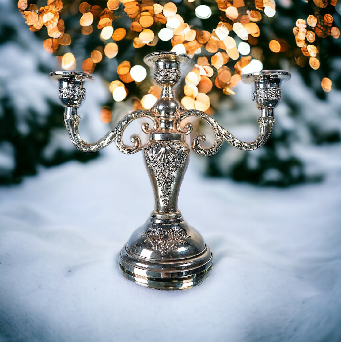 Vintage Silver 3 Branch Condisco E.P. Antimony Candelabra / Candlestick Candle Holder