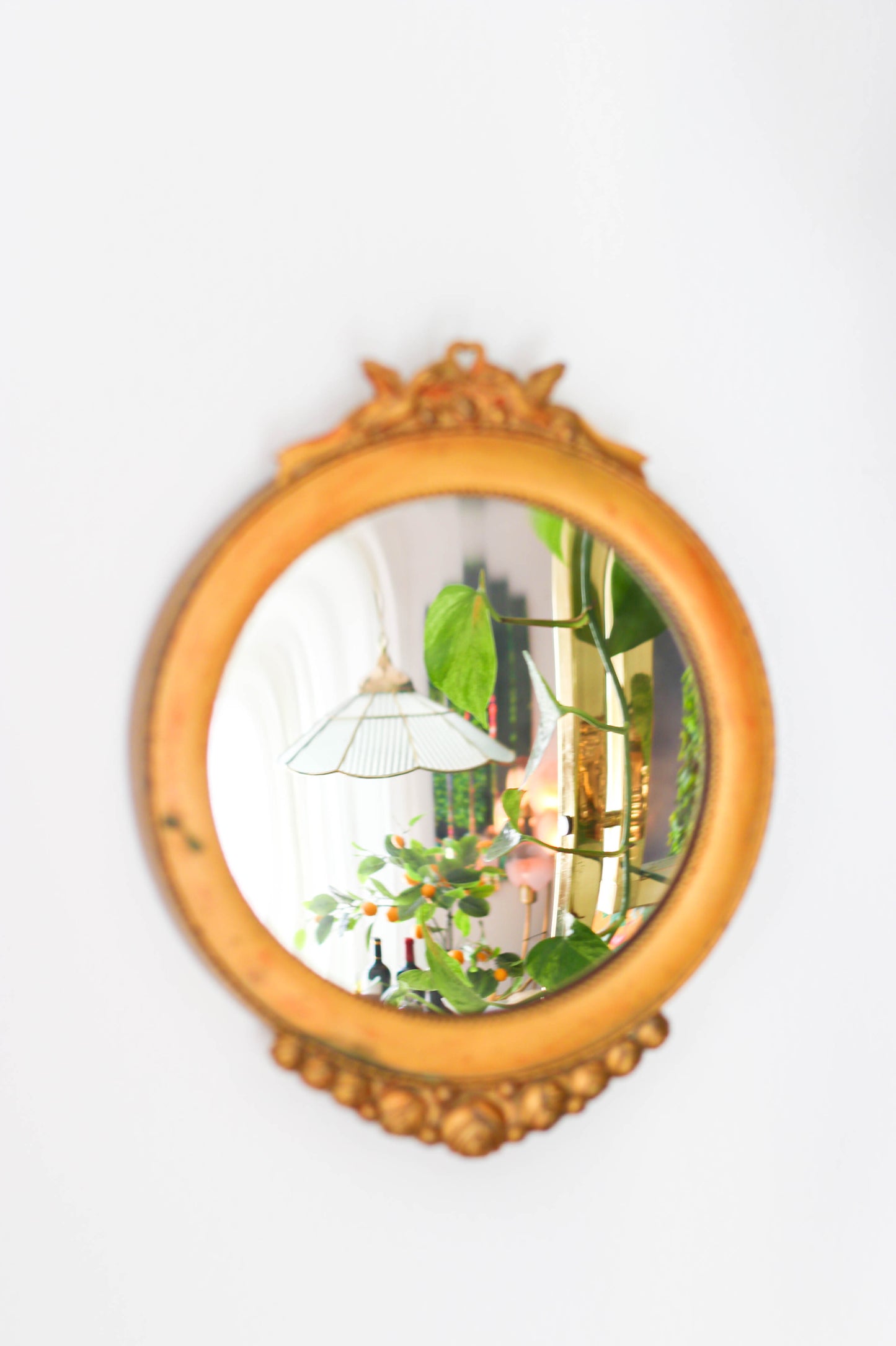 The Love Doves - Vintage Small Convex Round Brass Mirror