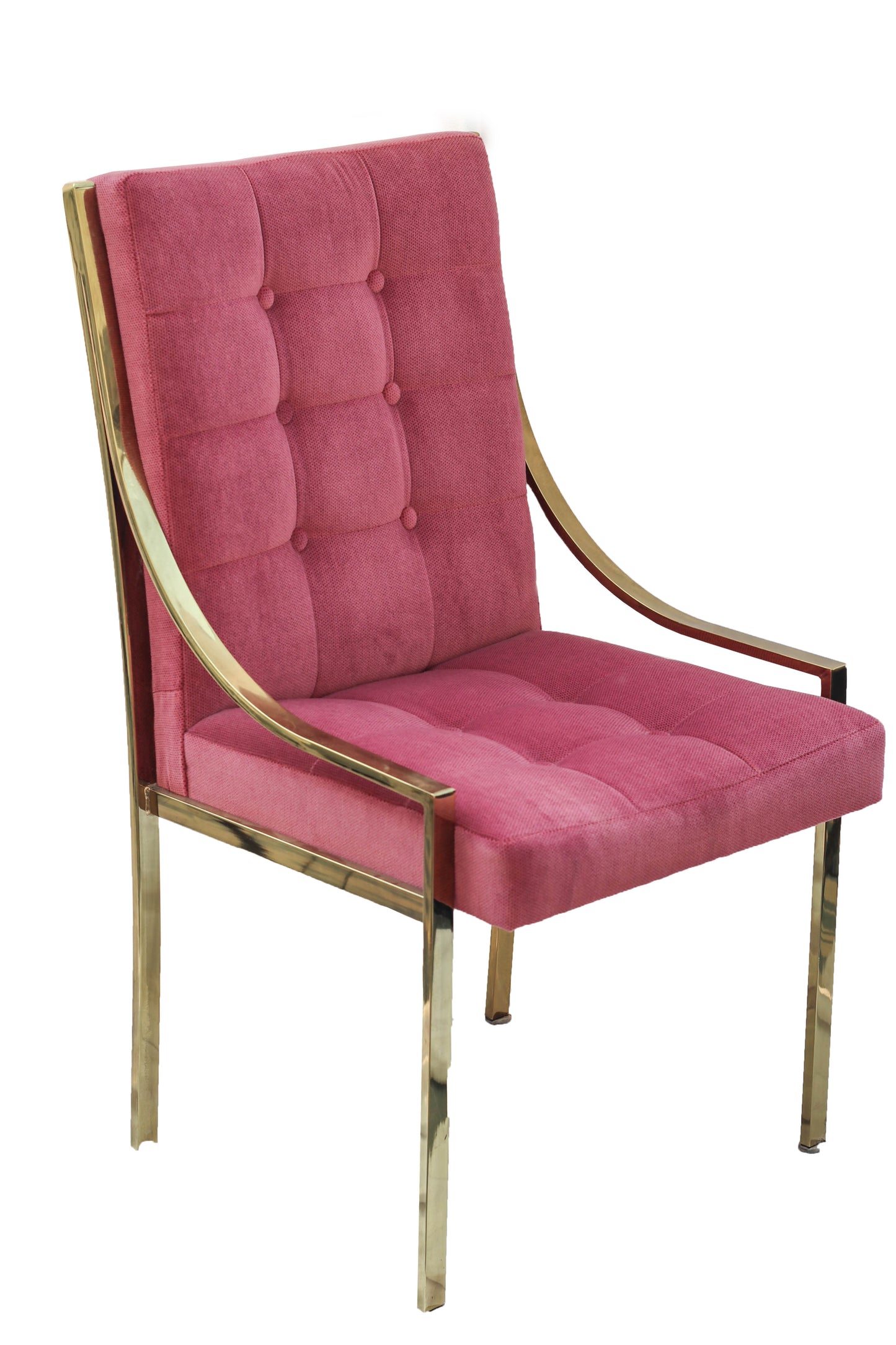 Hollywood Regency Pink Velvet Vintage Brass Dining Room Chair