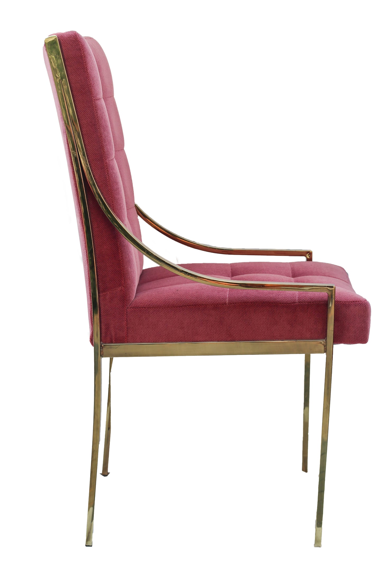 Hollywood Regency Pink Velvet Vintage Brass Dining Room Chair