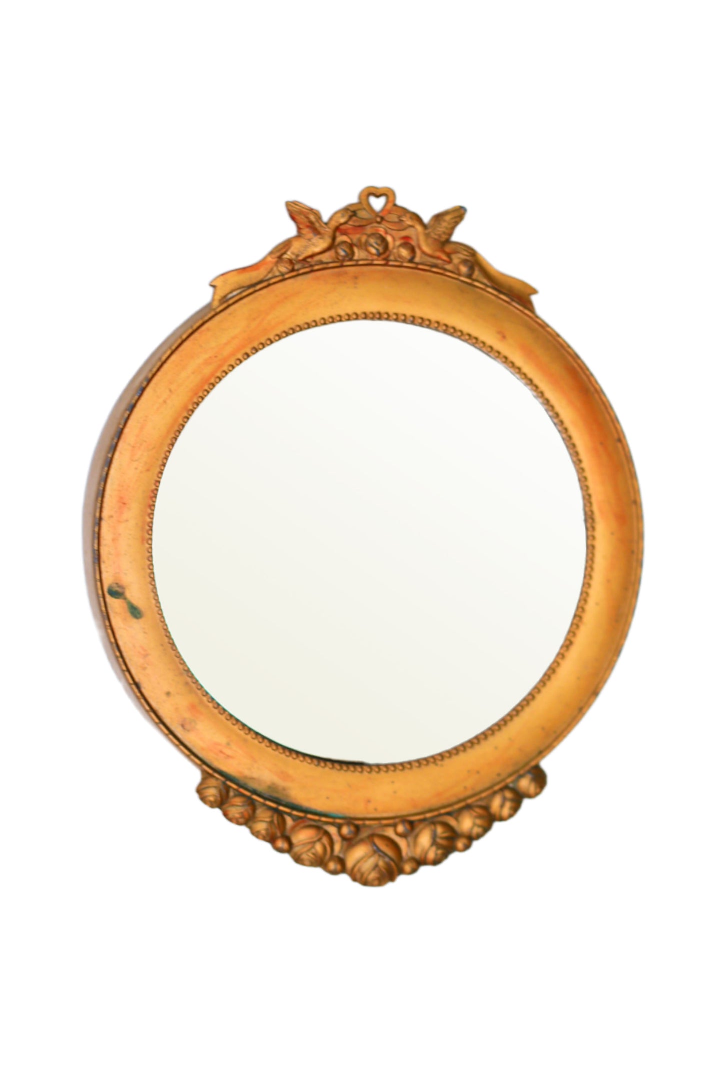 The Love Doves - Vintage Small Convex Round Brass Mirror