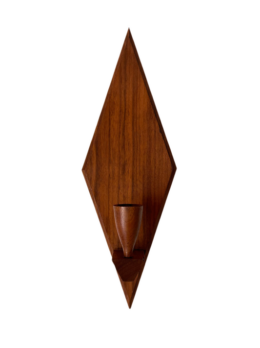 Pair of MCM Wooden Diamond-Shaped Wall Candle Sconces