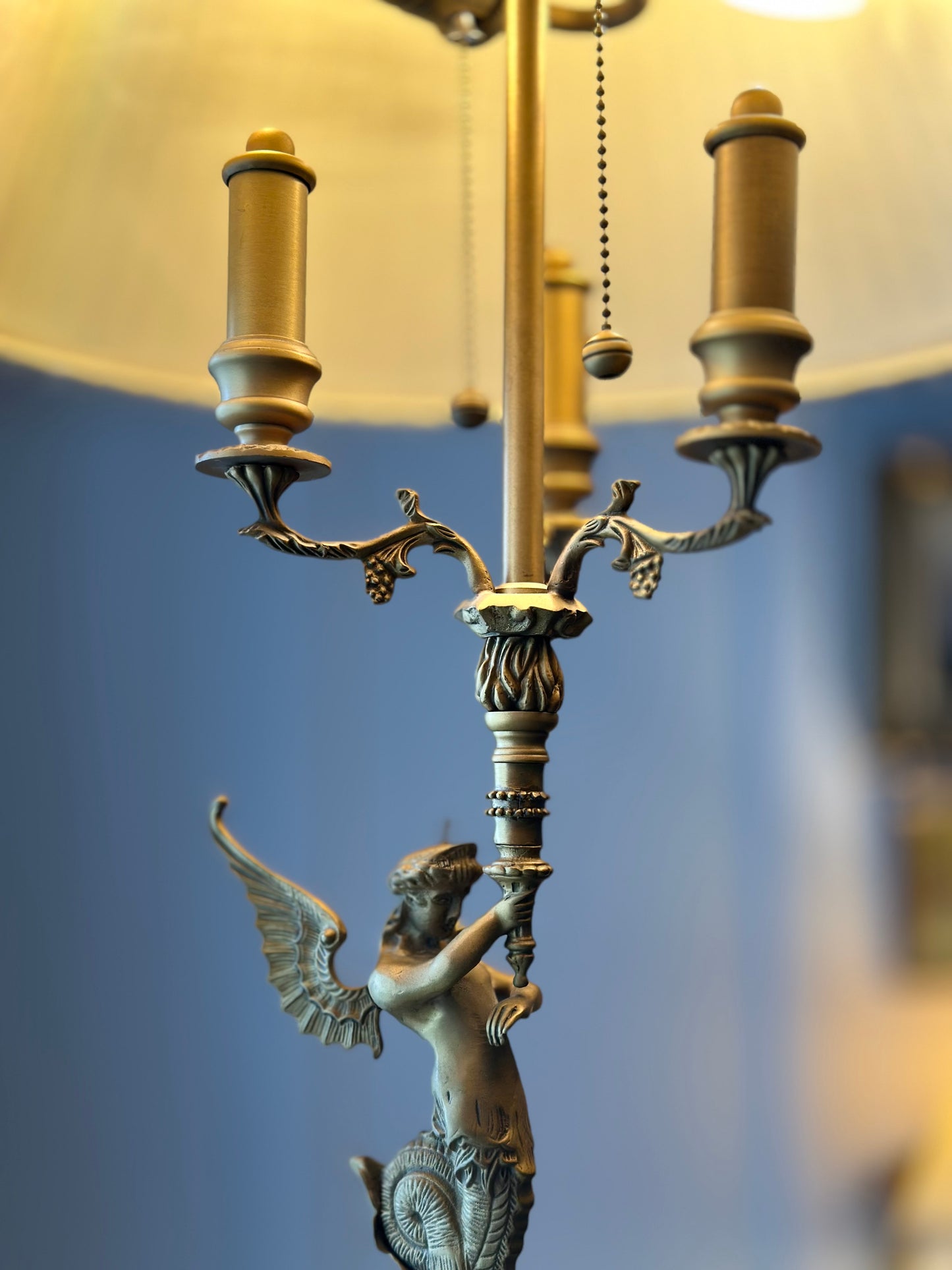 Bombay Vintage Brass Siren Table Lamp with Pleated Shade