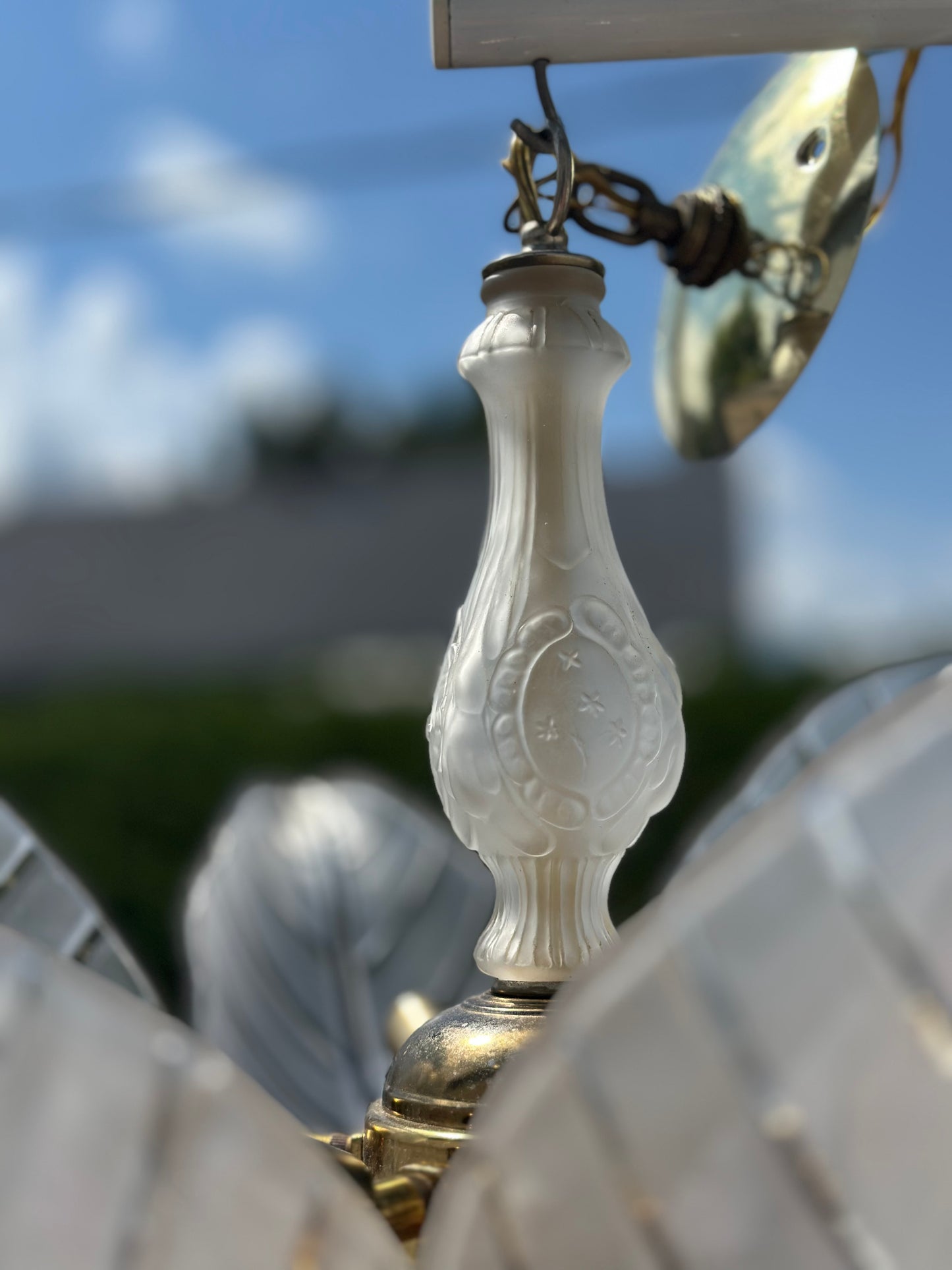 Vintage Murano Glass Leaf Chandelier with Brass Detailing