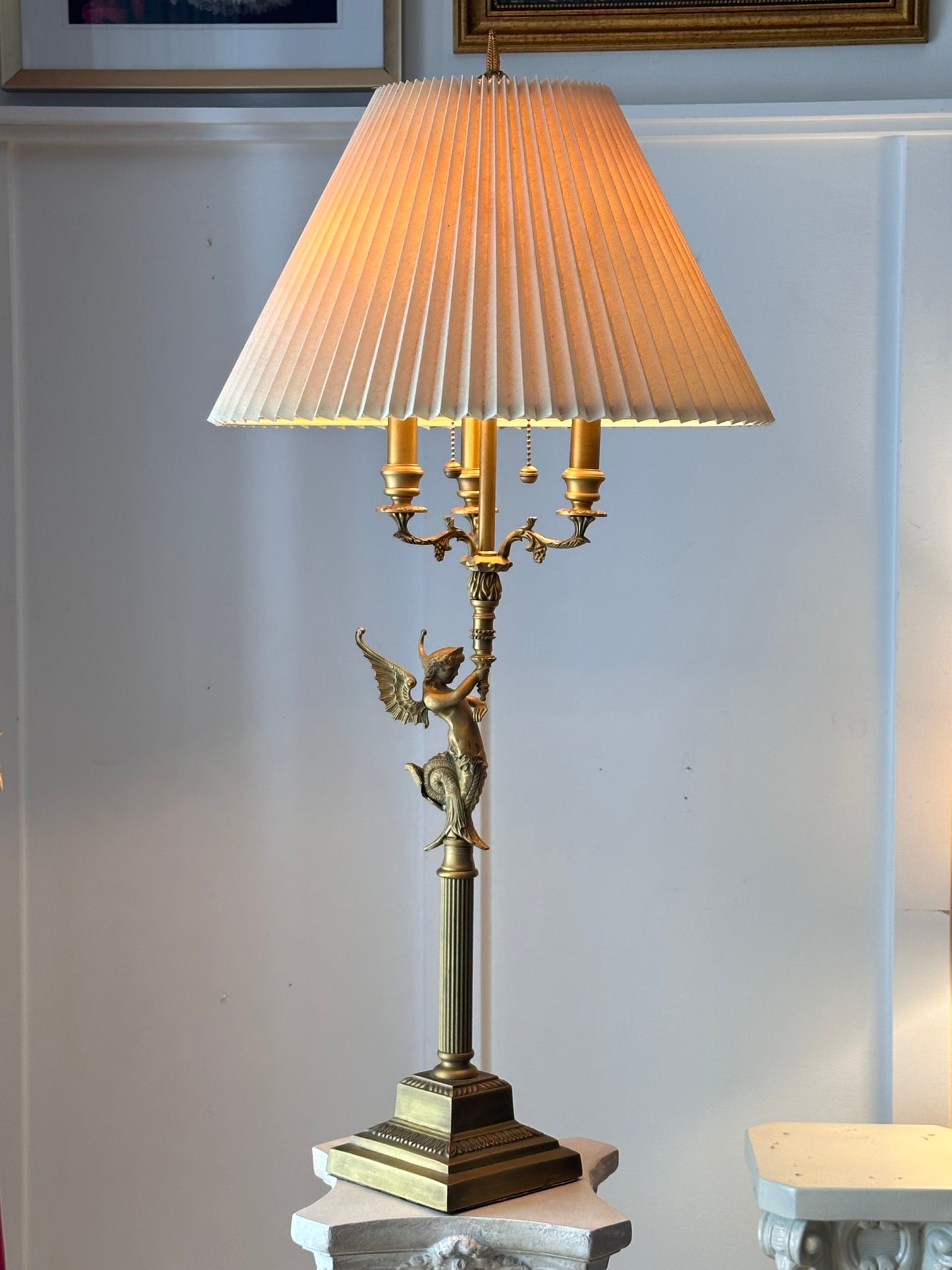 Bombay Vintage Brass Siren Table Lamp with Pleated Shade