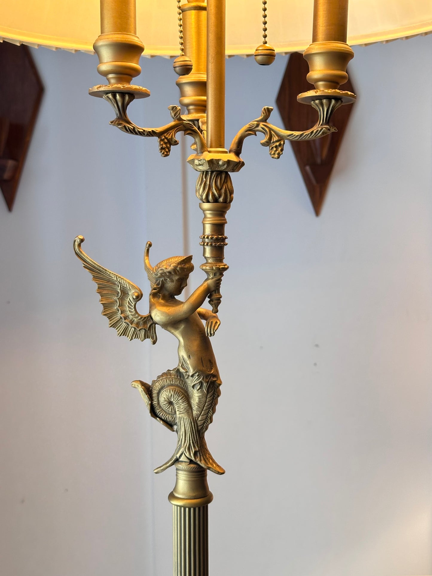 Bombay Vintage Brass Siren Table Lamp with Pleated Shade