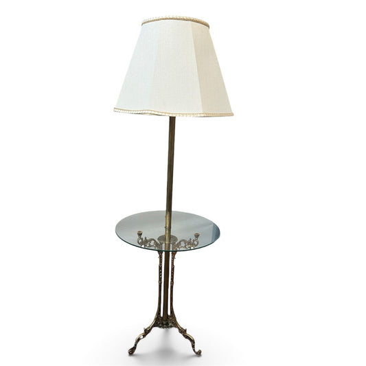 French Provincial Stiffel Floor Lamp With Glass Table And Tripod Legs