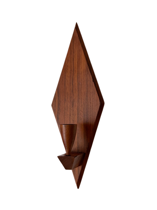 Pair of MCM Wooden Diamond-Shaped Wall Candle Sconces