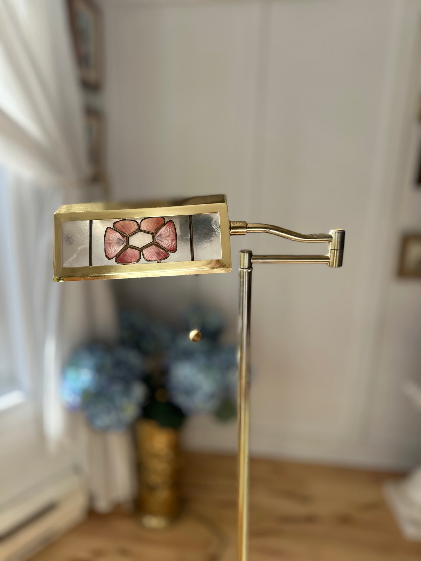 RARE Reading Brass Floor Lamp with Capiz Details MCM