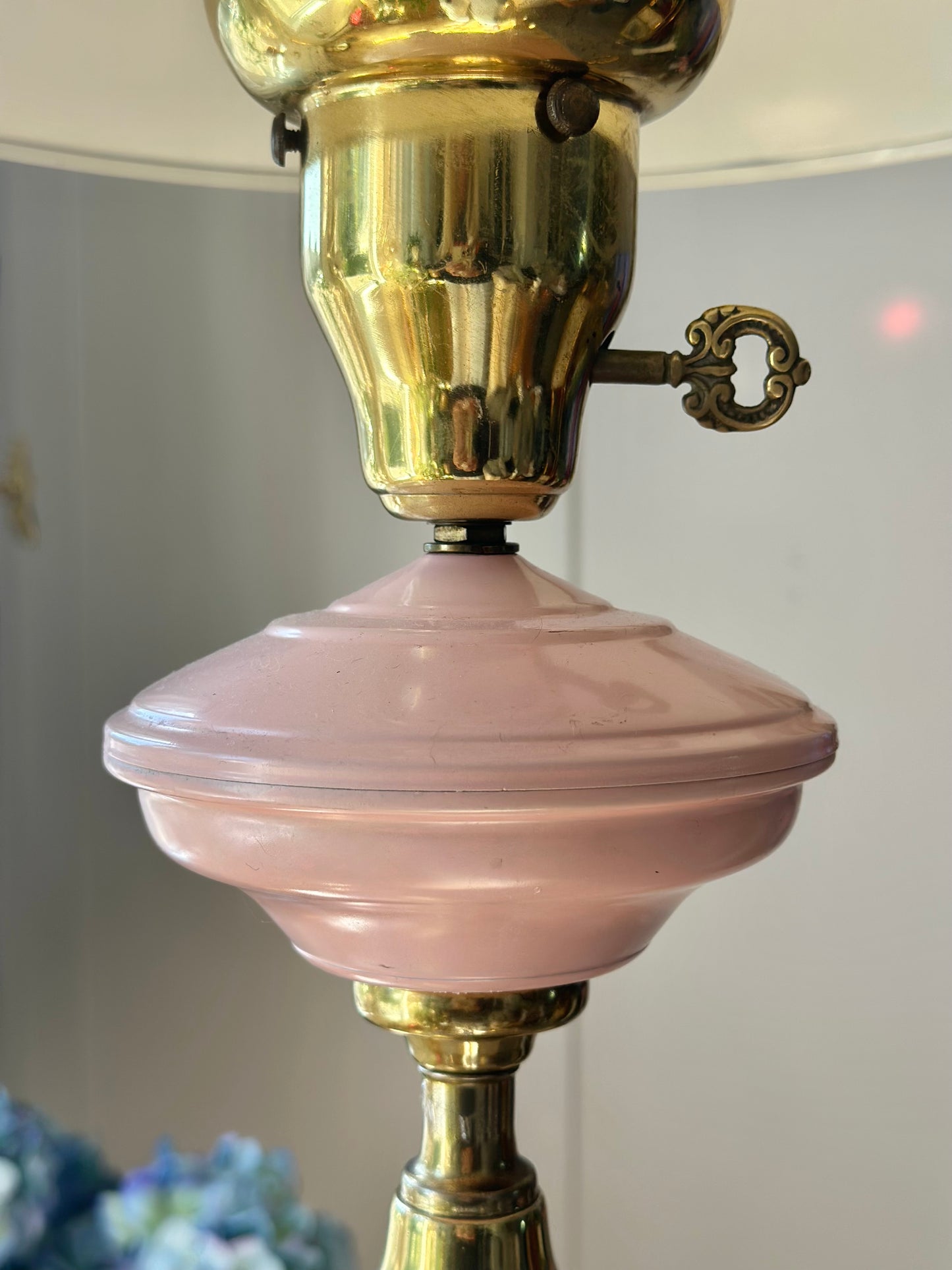 Bubble Gum Pink Vintage Brass Lamp 1950s