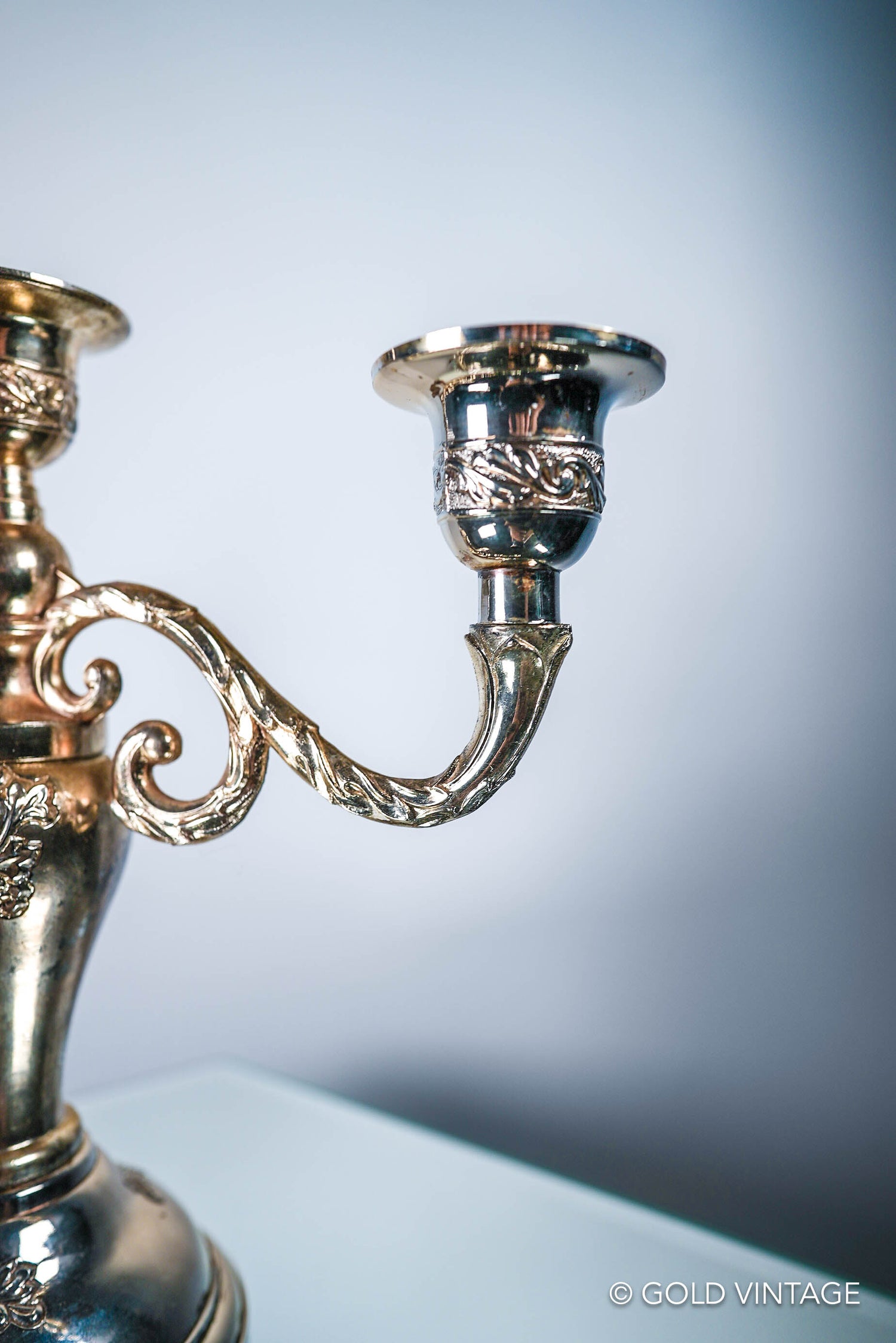 Set of 3 vintage porcelain, brass and silver candlesticks