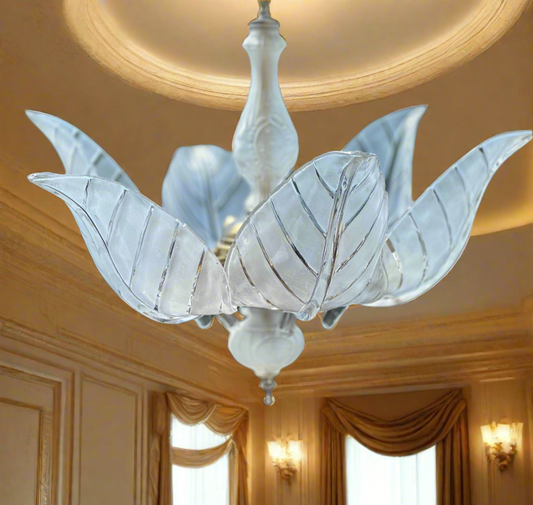 Vintage Murano Glass Leaf Chandelier with Brass Detailing