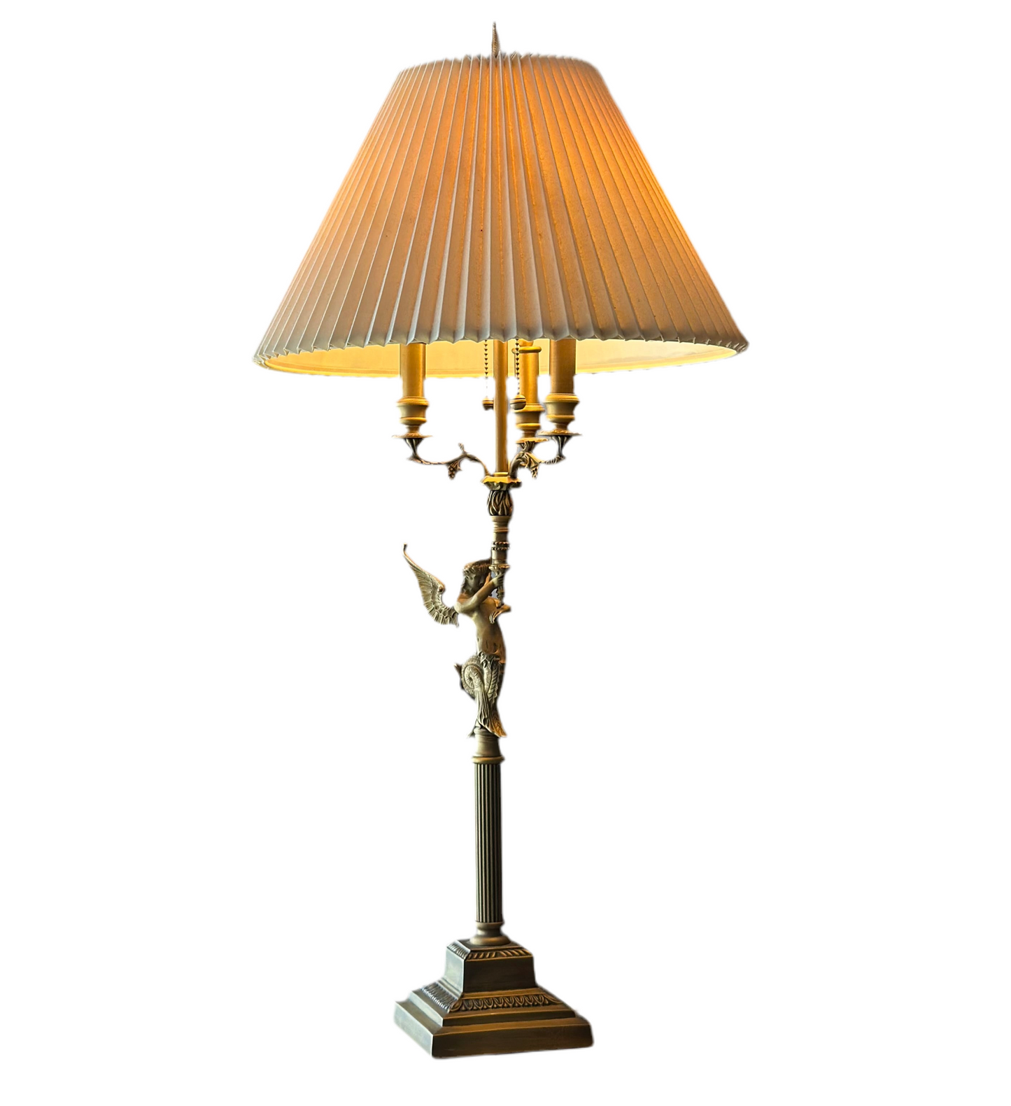 Bombay Vintage Brass Siren Table Lamp with Pleated Shade