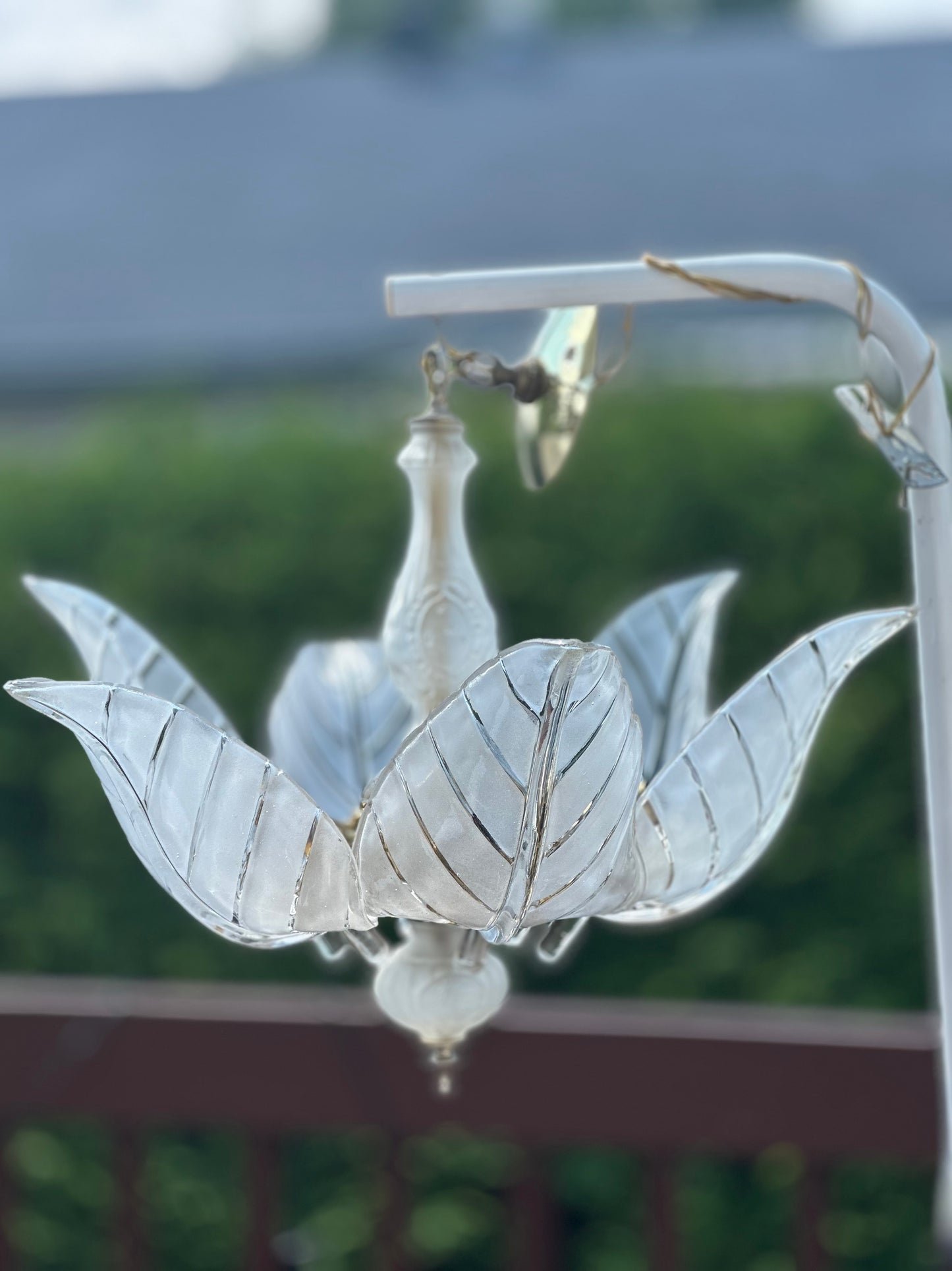 Vintage Murano Glass Leaf Chandelier with Brass Detailing