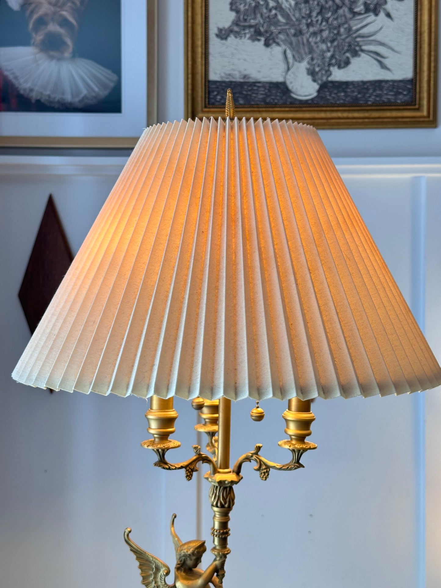 Bombay Vintage Brass Siren Table Lamp with Pleated Shade