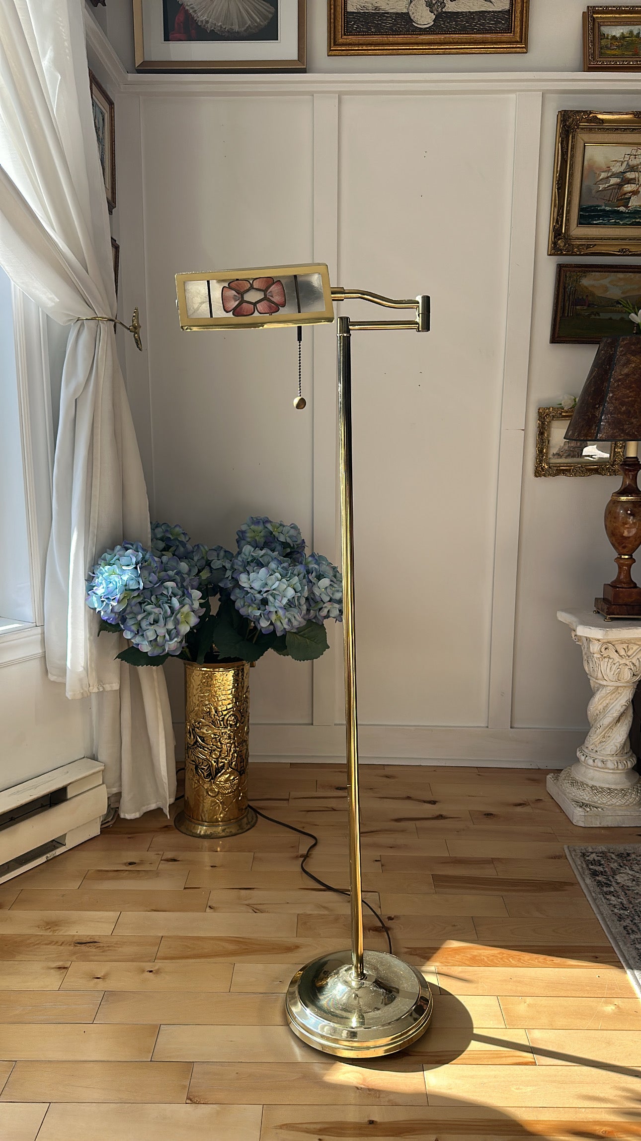 RARE Reading Brass Floor Lamp with Capiz Details MCM