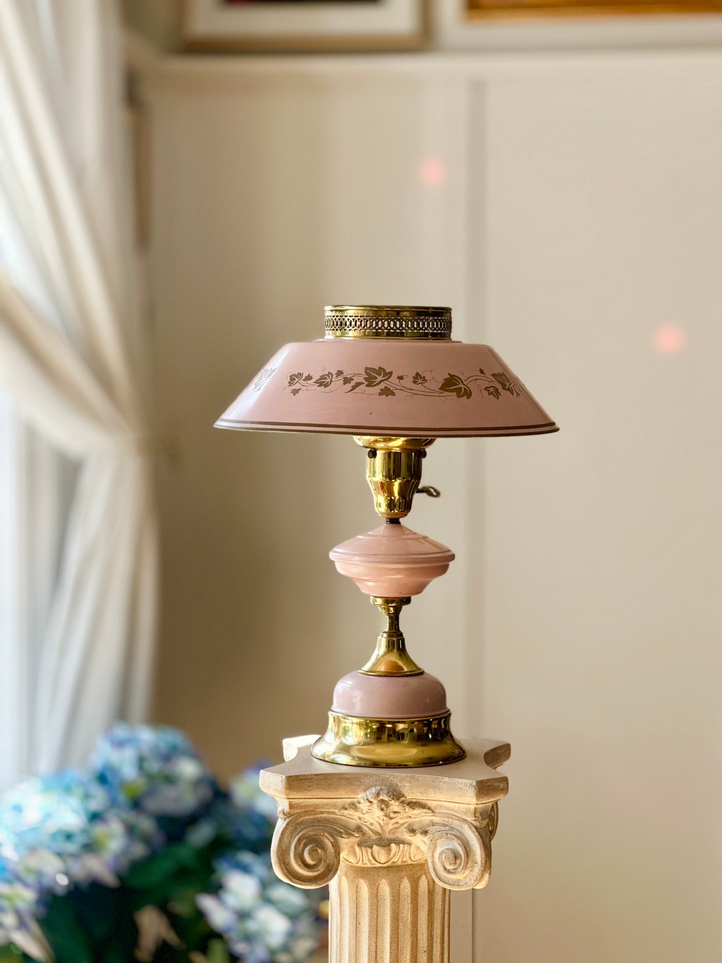 Bubble Gum Pink Vintage Brass Lamp 1950s