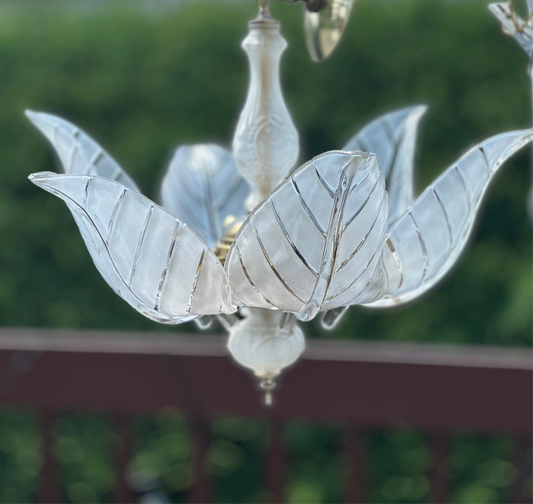 Vintage Murano Glass Leaf Chandelier with Brass Detailing