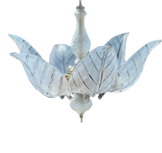 Vintage Murano Glass Leaf Chandelier with Brass Detailing