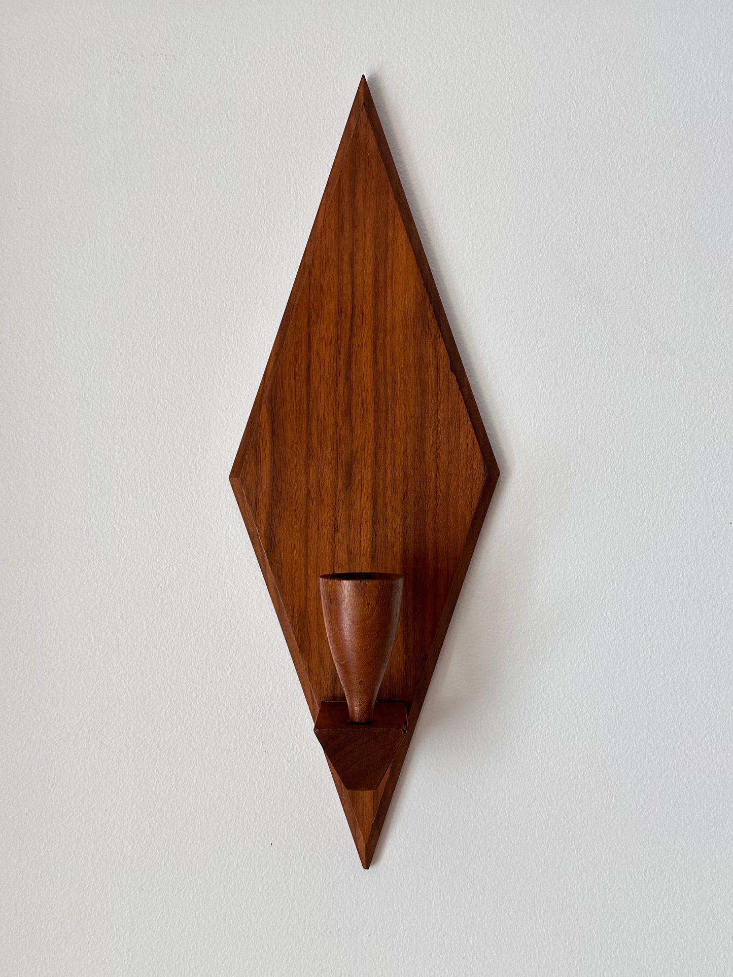 Pair of MCM Wooden Diamond-Shaped Wall Candle Sconces