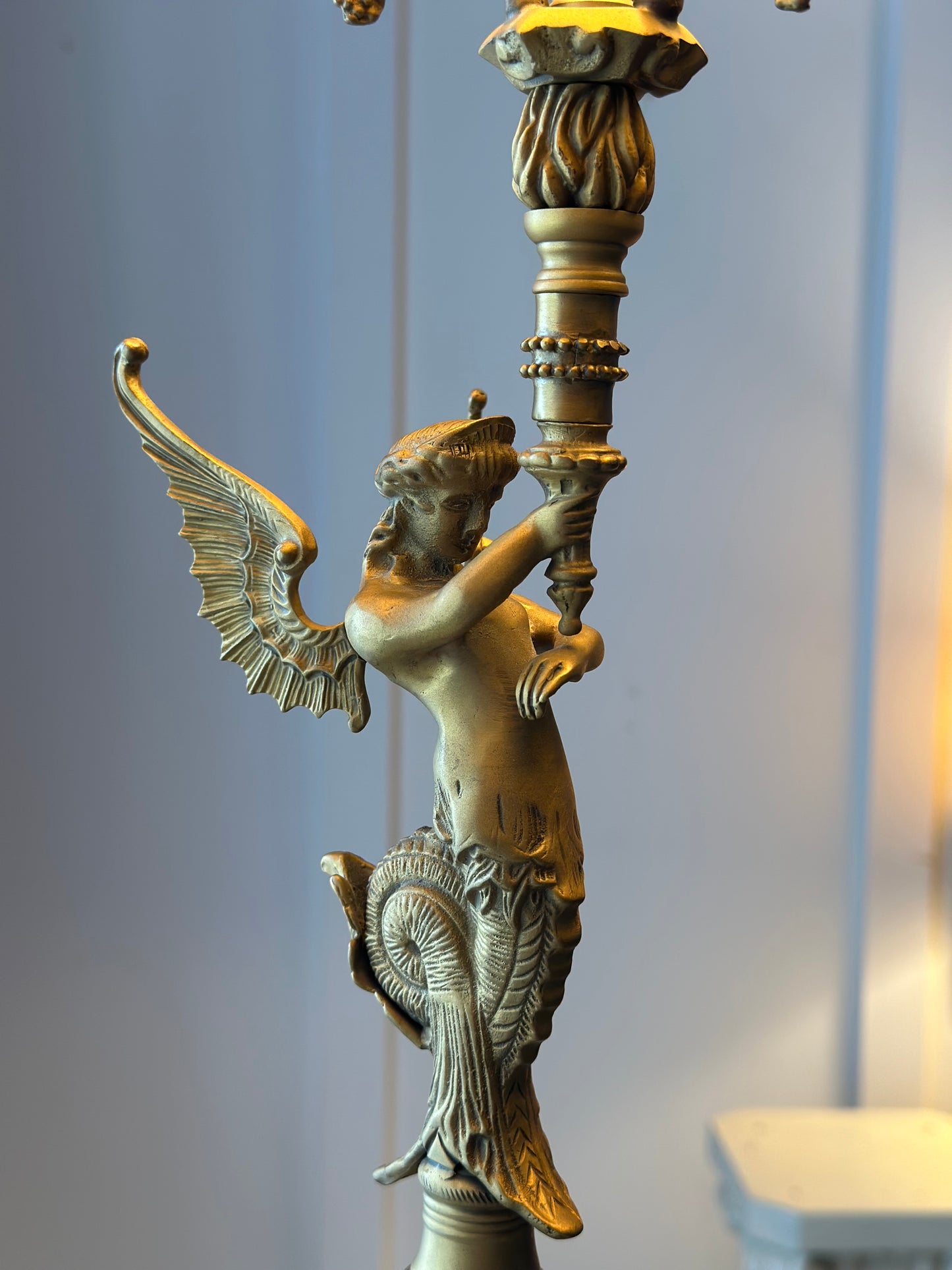 Bombay Vintage Brass Siren Table Lamp with Pleated Shade