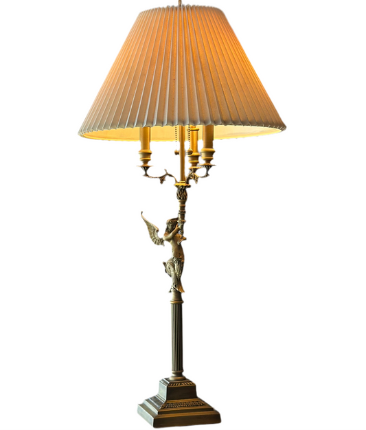 Bombay Vintage Brass Siren Table Lamp with Pleated Shade