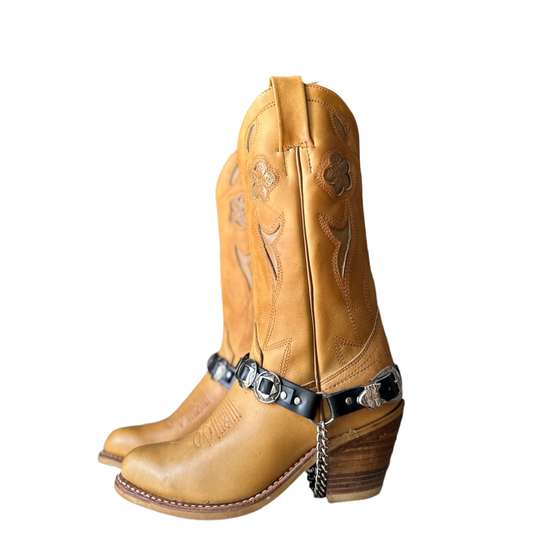 Vintage Leather Cowboy Boots with Boot Straps Size 6.5