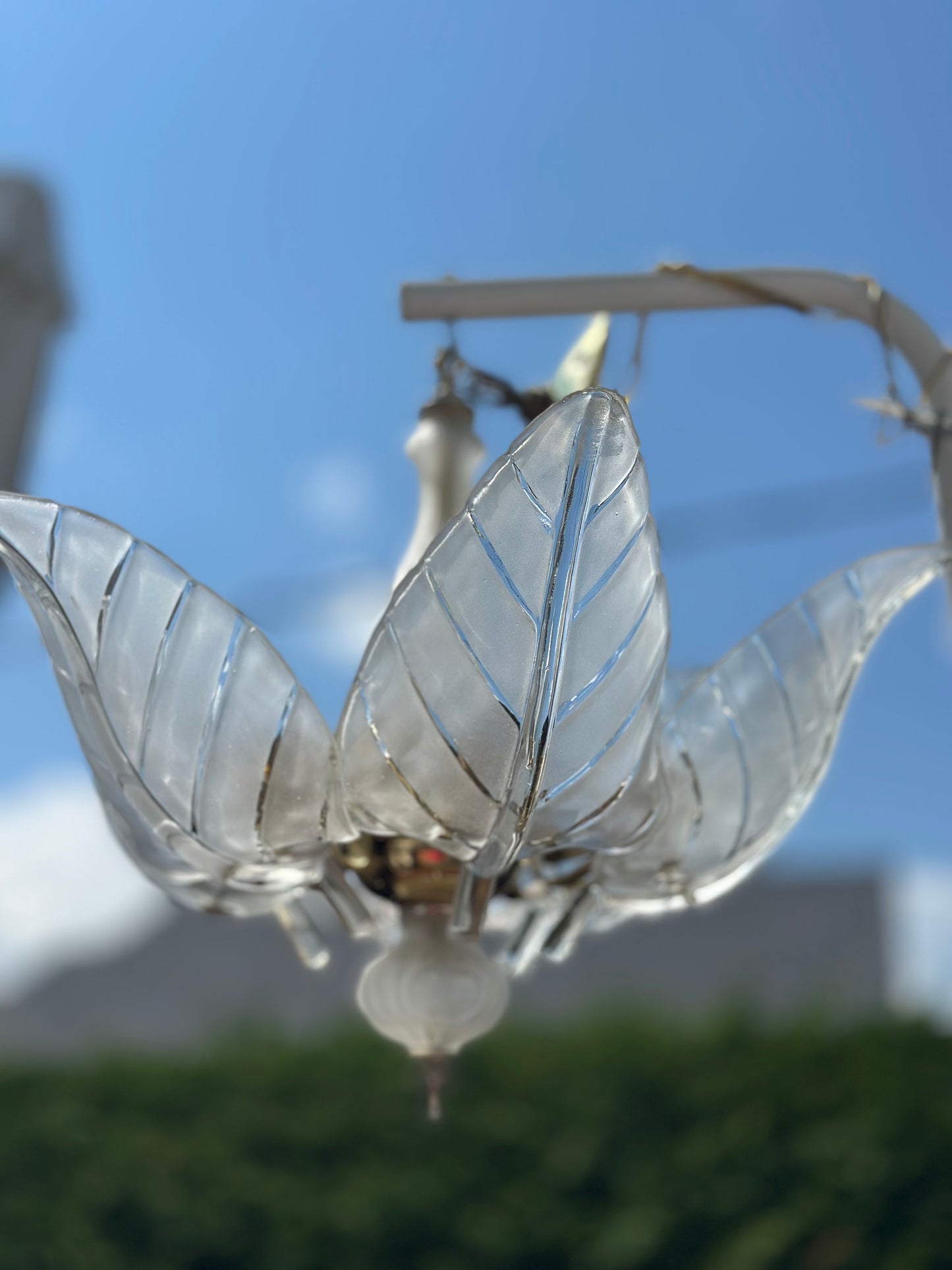 Vintage Murano Glass Leaf Chandelier with Brass Detailing