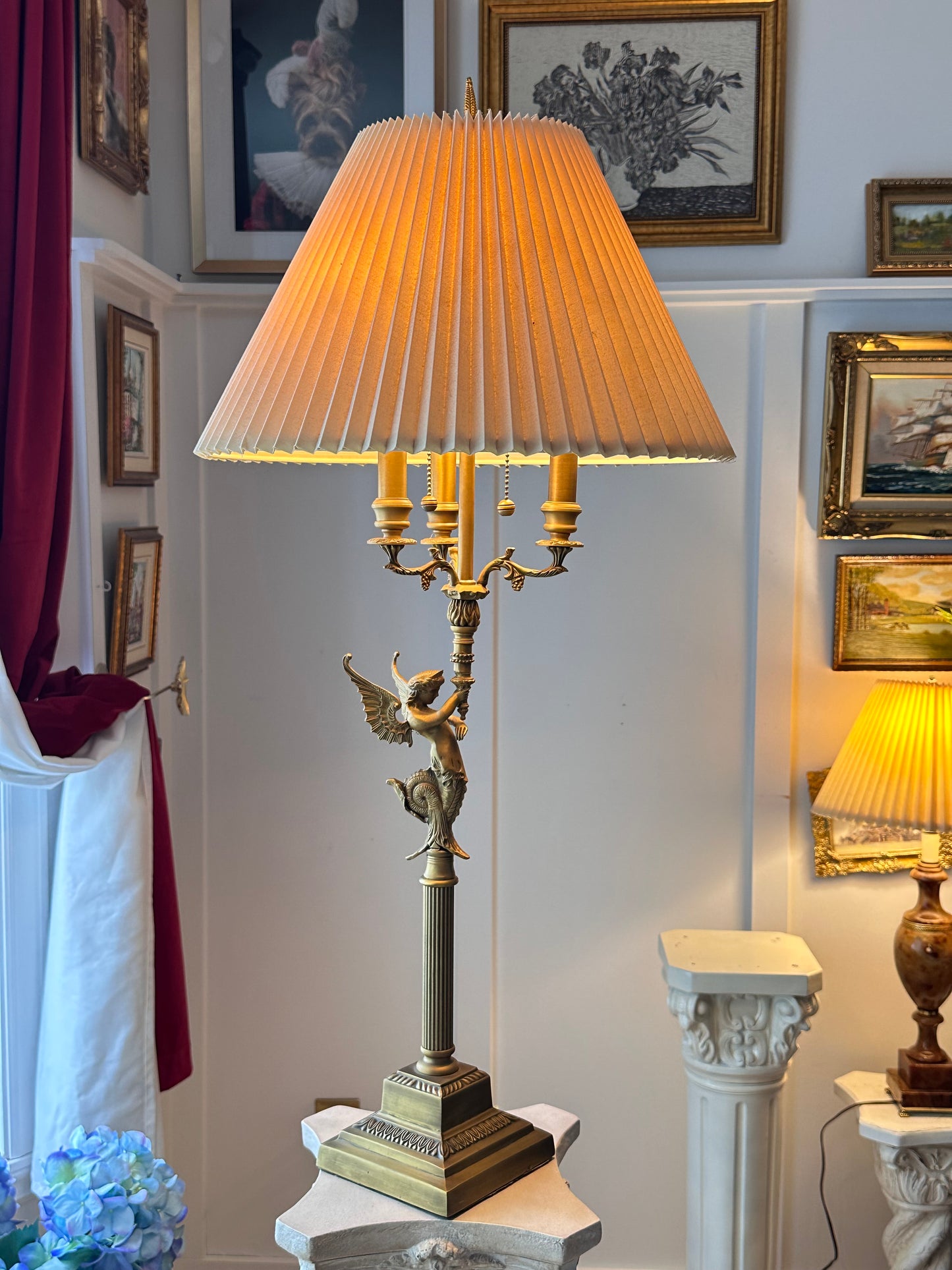 Bombay Vintage Brass Siren Table Lamp with Pleated Shade