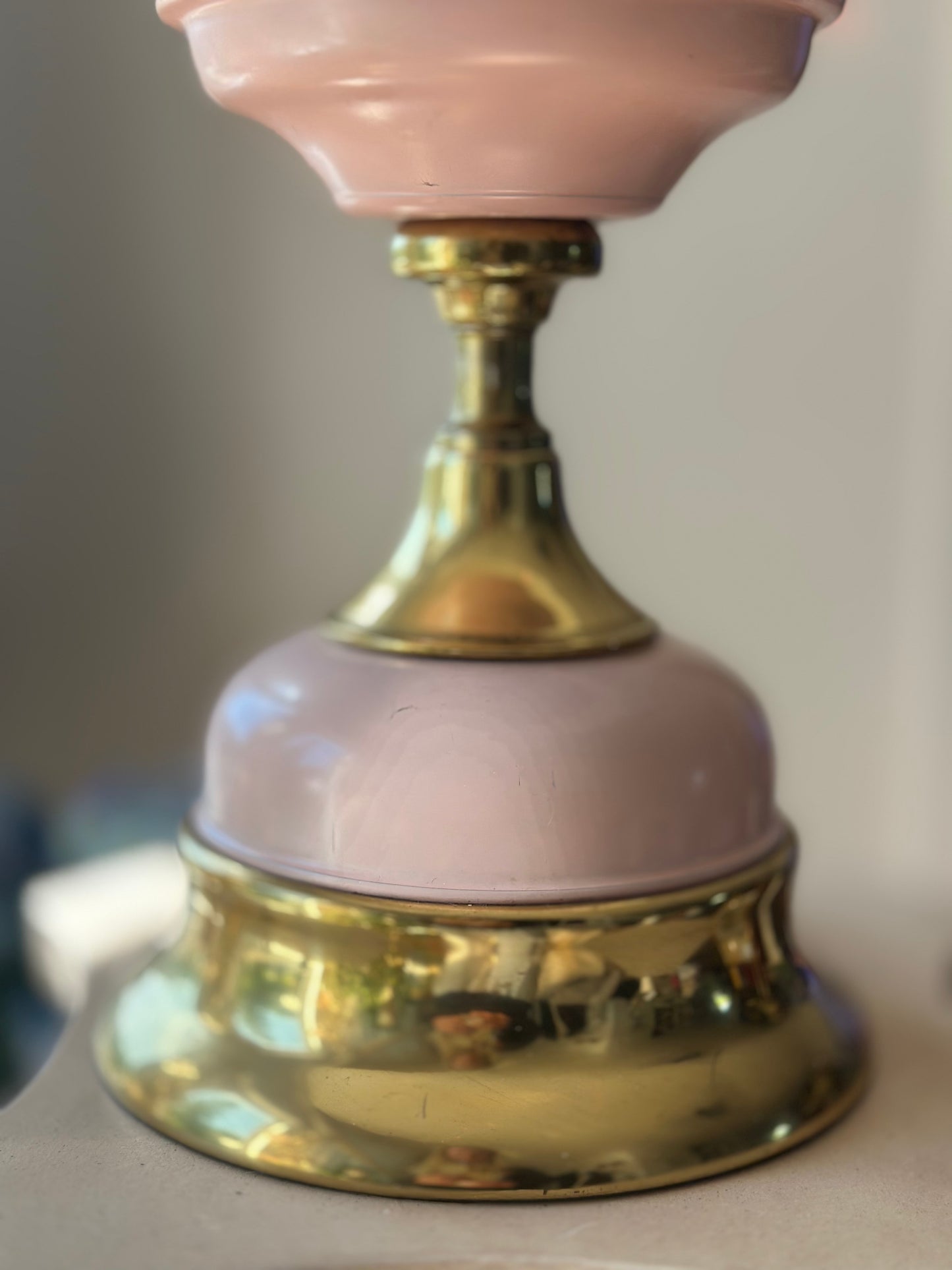 Bubble Gum Pink Vintage Brass Lamp 1950s