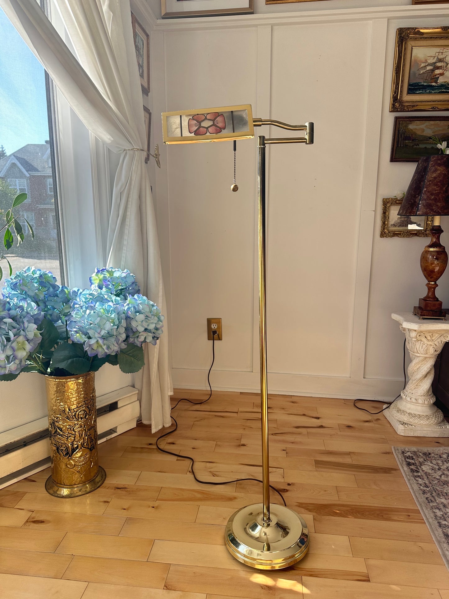 RARE Reading Brass Floor Lamp with Capiz Details MCM